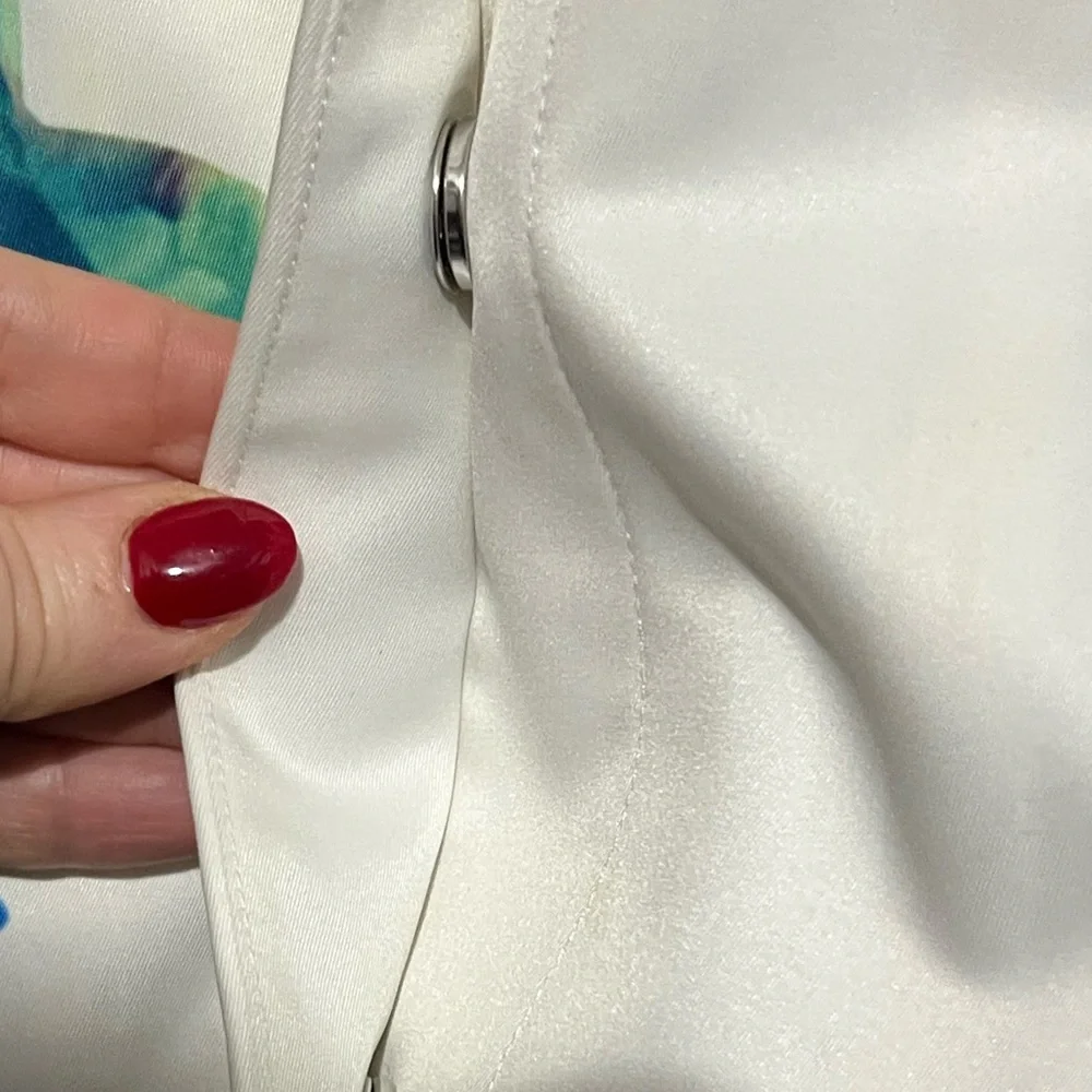 H&M Floral Satin Cropped Jacket Women's 12 Feminine Pink Grey White Snap Front - Picture 5 of 9